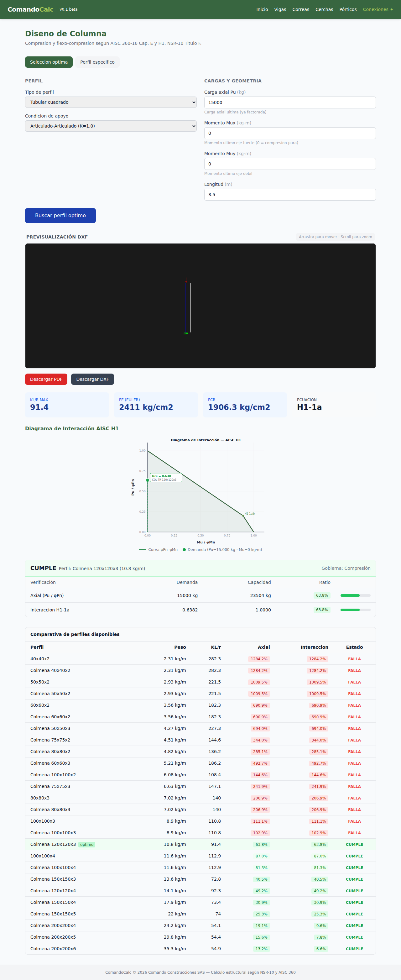 Módulo de columnas en ComandoCalc