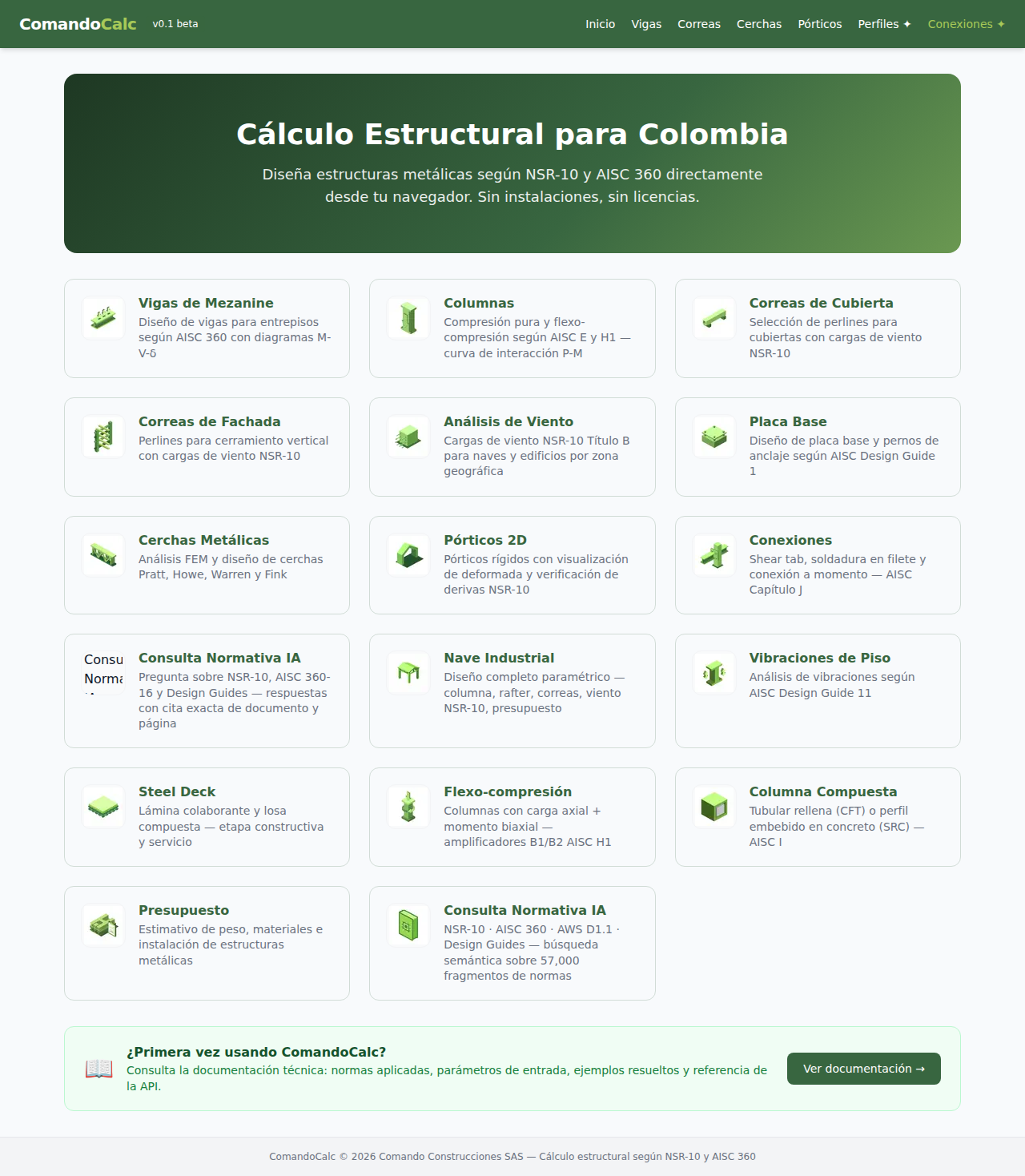 Pantalla principal de ComandoCalc